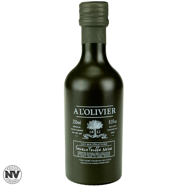 A L'OLIVIER JOMFRUOLIVENOLIE MED SORT TRFFEL, 250 ML.