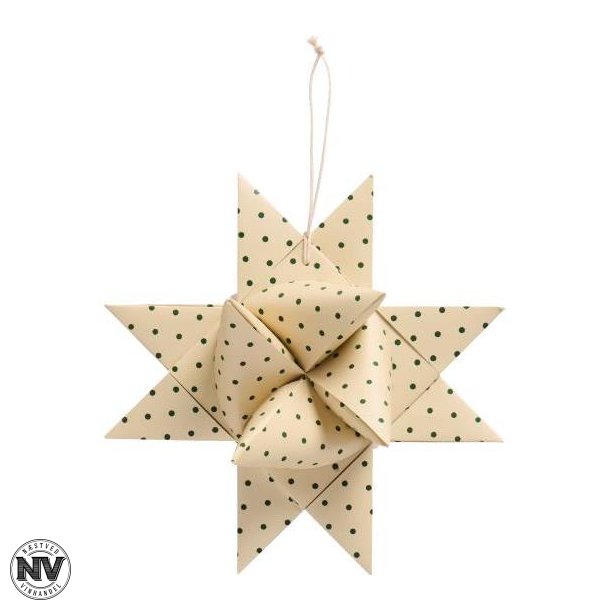 FLETTET SJERNE MED GRNNE PRIKKER - 21 CM