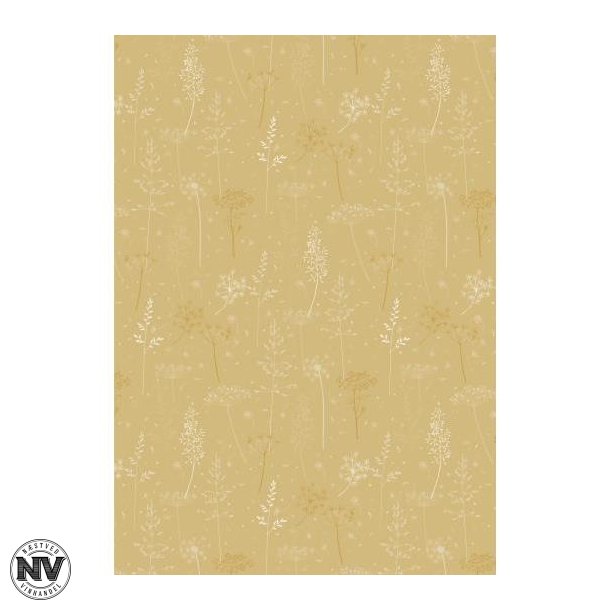 IB LAURSEN GAVEPAPIR, SENNEPSGUL MED BLOMSTERGRNE - 5 METER