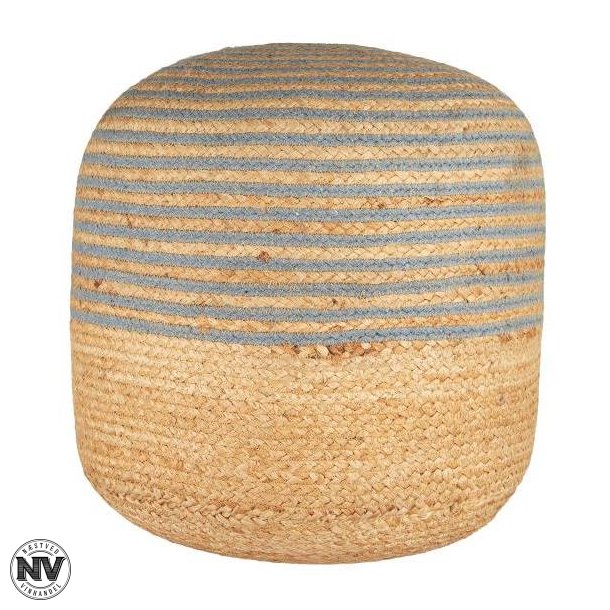 IB LAURSEN PUF - BOMULDSJUTE MED BL� STRIBER